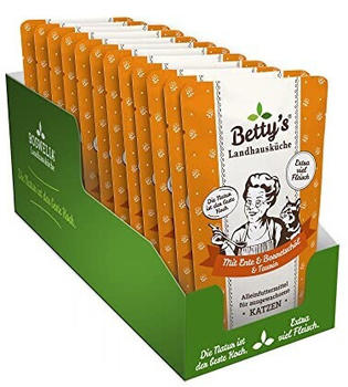Betty's Landhausküche Frischebeutel Katzen-Nassfutter mit Ente & Borretschöl & Taurin 12x100g