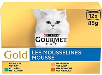 Gourmet Gold Feine Pastete Mix Katzen-Nassfutter Mix Kaninchen, Huhn, Lachs, Nieren 12x85g