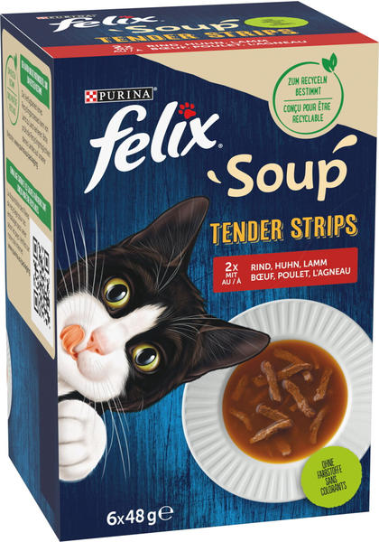 Felix Soup Tender Strips Nassfutter Rind, Huhn, Lamm 6x48g