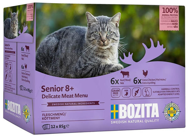 Bozita Fleischmenü Häppchen in Soße Senior Katzen-Nassfutter 12x85g