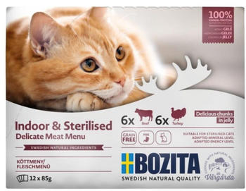 Bozita Indoor & Sterilised Fleischmenü in Gelee Katzen-Nassfutter Mixpack 12x85g