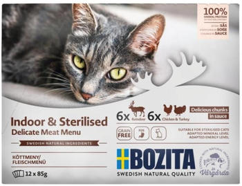 Bozita Indoor & Sterilised Fleischmenü in Soße Katzen-Nassfutter Mixpack 12x85g