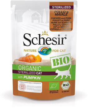 Schesir Sterilized BIO Katze Nassfutter Huhn und Schweinefleisch mit Kürbis 85g