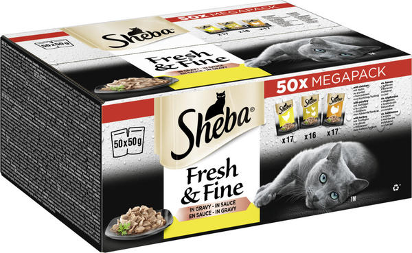 Sheba Fresh & Fine in Sauce Mega Pack Huhn, Geflügel, Truthahn 50x50g