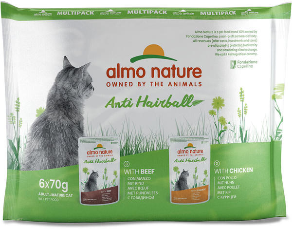 Almo Nature Anti Hairball Multipack Katze Nassfutter Rind & Huhn 6x70g
