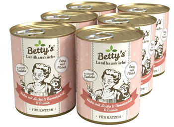 Betty's Landhausküche Katzen-Nassfutter Huhn mit Lachs & Borretschöl & Taurin 6x400g