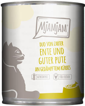 MjAMjAM DUO Katze Nassfutter Ente & Pute an ged&auml;mpftem K&uuml;rbis 6x800g
