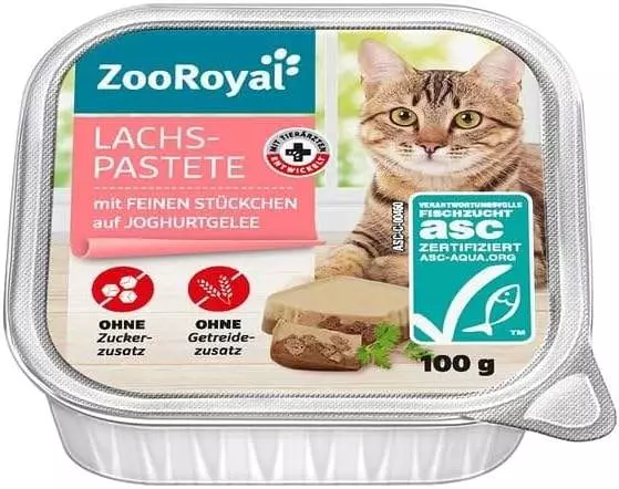 Rewe ZooRoyal Lachspastete mit feinen Stückchen auf Joghurtgelee