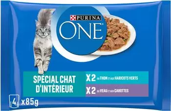 Purina One Indoor Cat Wet Food tuna/green beans and calf/carrots (4 x 85 g)