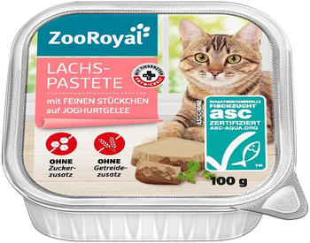 ZooRoyal Lachspastete mit feinen St&uuml;ckchen auf Joghurtgelee Katze Nassfutter 16x100g