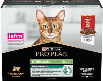 Purina Pro Plan Sterilised Maintenance Cat wet food beef in gravy (10 x 85 g)