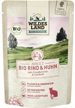 Wildes Land Cat - BIO Adult - Rind und Huhn mit Cranberries und Lachsöl - Pouch | 12 x 85 g