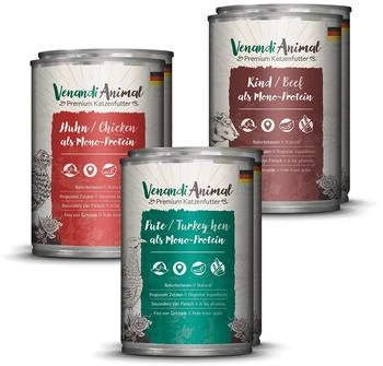 Venandi Animal Nassfutter f&uuml;r Katzen Probierpaket I Huhn, Pute, Rind 6 x 400 g (3304M1)
