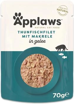 Applaws Premium Natural Katzenfutter Nass Thunfisch mit Makrele in Gelee 70g Beutel (16x70g)