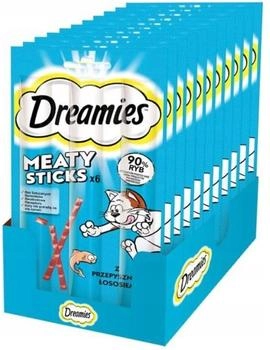 Dreamies Meaty Sticks Katzensnack mit Lachs Belohnung für verspielte Samtpfoten 14 x 30g (14 x 6 Stück)