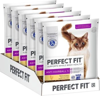 Perfect Fit Anti-Hairball Adult Trockenfutter f&uuml;r erwachsene Katzen ab 1 Jahr Huhn 750g (6 Beutel)