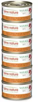 Almo Nature Natural Nassfutter f&uuml;r ausgewachsene Katzen Huhn & Thunfisch Human Grade Glutenfrei 6 x 70g