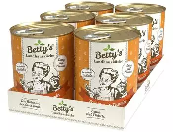 Betty's Landhausk&uuml;che Dose Nassfutter Katze getreidefrei Beste Qualit&auml;t hochwertiges Fleisch schonend gegart f&uuml;r alle Katzenrassen geeignet Ente 6 x 400 g