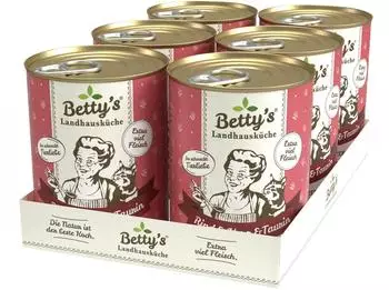 Betty's Landhausküche Dose Nassfutter Katze getreidefrei beste Qualität hochwertiges Fleisch schonend gegart für alle Katzenrassen geeignet Rind & Herz 6 x 400 g