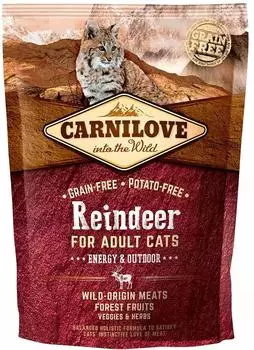 Carnilove Reindeer Energy & Outdoor Trockenfutter für Katzen 400 g Packung mit 16 x 25 g insgesamt 400 g
