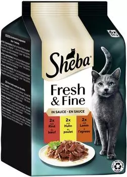 Sheba Fresh & Fine Frischebeutel Rind, Huhn & Lamm in Sauce 6 x 50 g