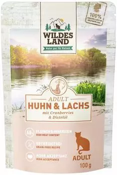 Wildes Land Cat Huhn & Lachs mit Distelöl 24 x 100 g