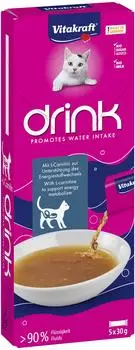 Vitakraft Drink Katzen Leckerli flüssig Katzensnack für ausgewogenen Flüssighaushalt mit Lachs in einzelnen Sachets ohne Zusatz von Zucker (1 Paket mit 5X 30g)