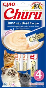 INABA Churu Puree Katzenleckerlis Creamy Snacks Hochwertige Proteine mit Thunfisch & Rind 56 g (1er Pack) Katzensnacks in Premium Qualit&auml;t