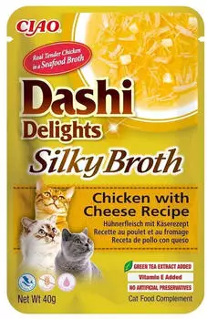 INABA Dashi Delights Silky Broth Katzenfutter nass Huhn mit Käse 40 g (1er Pack) Premium Katzen Leckerlies in Sauce