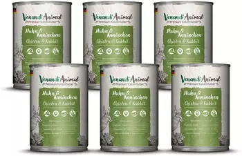 Venandi Animal Venandi Premium Nassfutter für Katzen Huhn & Kaninchen 6 x 400g (6er Pack) getreidefrei mit extra viel Fleisch