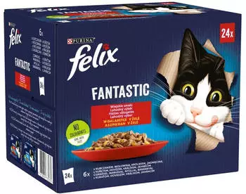 Felix FANTASTIC Geschmacksvielfalt vom Land Rind Kaninchen Lamm Huhn in Gelee 24 x 85 g