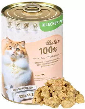 Lyra Pet 6 x 400 g Lecker.Pet Balu's 100 % Huhn und Truthahn Katzenfutter Nassfutter