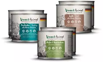Venandi Animal Premium Nassfutter f&uuml;r Katzen Probierpaket II Huhn + Kaninchen Kalb Truthahn 6 x 200 g getreidefrei und naturbelassen 1.2 kg