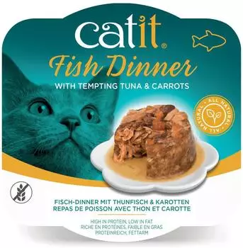 Catit Fisch Dinner Premium Katzennassfutter getreidefrei proteinreich mit Thunfisch und Karotten Erg&auml;nzungsfuttermittel 1er Pack 80g