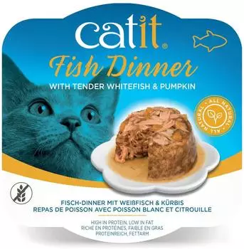 Catit Fisch Dinner Premium Katzennassfutter getreidefrei proteinreich mit Wei&szlig;fisch und K&uuml;rbis Erg&auml;nzungsfuttermittel 1er Pack 80g