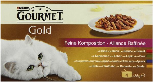 Gourmet Gold Feine Komposition Rind, Ente, Kaninchen & Hochseefisch 48 x 85 g