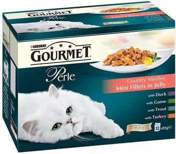 Purina Gourmet Perle Country Medley in Gelee mit Ente, Wild, Forelle und Pute 12 x 85 g