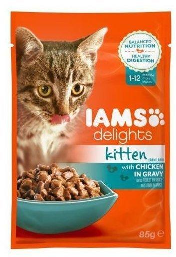 IAMS Delights Kitten Huhn in Sauce, Nassfutter für junge Kätzchen bis 12 Monate, Probiergröße, Einzelbeutel (85 g)
