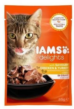 Iams Delights Adult Huhn & Pute, Nassfutter für erwachsene Katzen, Probiergröße, Einzelbeutel (85 g)