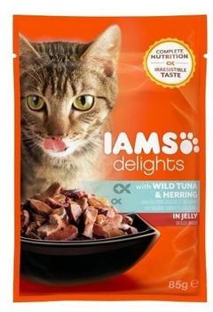 IAMS Delights Thunfisch & Hering, Nassfutter für erwachsene Katzen, Probiergröße, Einzelbeutel (85 g)