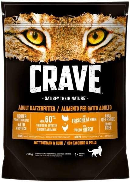 CRAVE Cat Adult mit Truthahn & Huhn Trockenfutter 750g