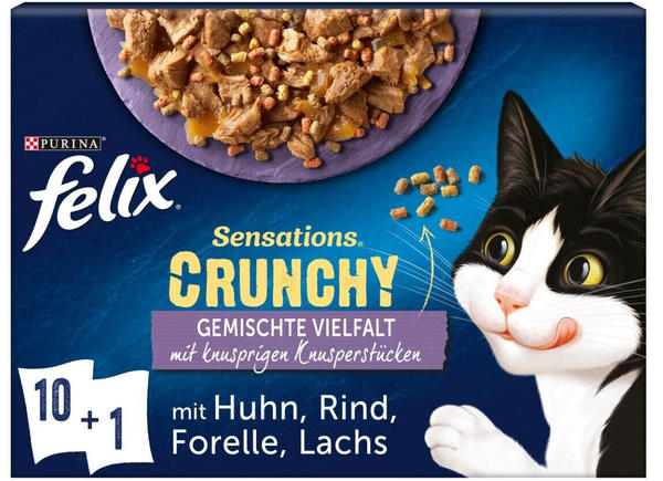 Felix Sensations Crunchy Geschmacksvielfalt mit Gemüse 10x85g + 1x40g Knusperstückchen