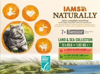 IAMS Naturally Senior 7+ Cat Land & Meereskollektion Nassfutter 12x85g