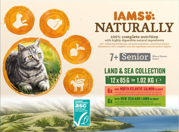 IAMS Naturally Senior 7+ Cat Land & Meereskollektion Nassfutter 12x85g