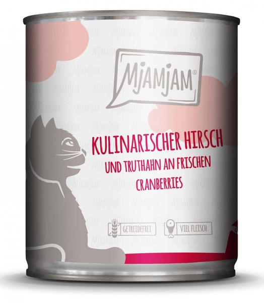 Mjamjam Kulinarischer Hirsch und Truthahn an frischen Cranberries Katzen-Nassfutter 800g