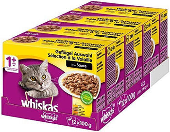 Whiskas Portionsbeutel Multipack Adult 1+ Geflügelauswahl in Sauce 4 x 12 x 100g