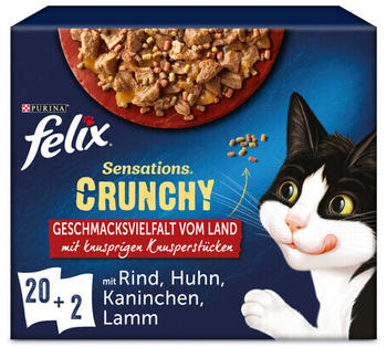 Felix Sensations Crunchy in Gelee Geschmacksvielfalt vom Land 20x84g +2x40g Knusperstückchen