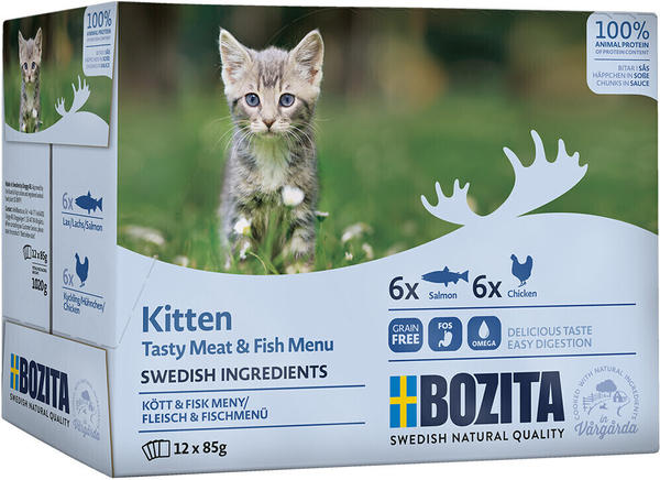 Bozita Kitten Häppchen in Soße Lachs & Fleisch Multipack 12x85g