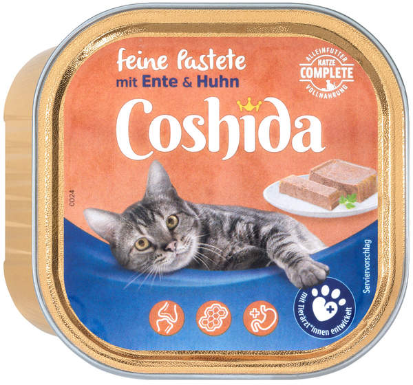 COSHIDA Katzenvollnahrung feine Pastete mit Ente & Huhn 100 g