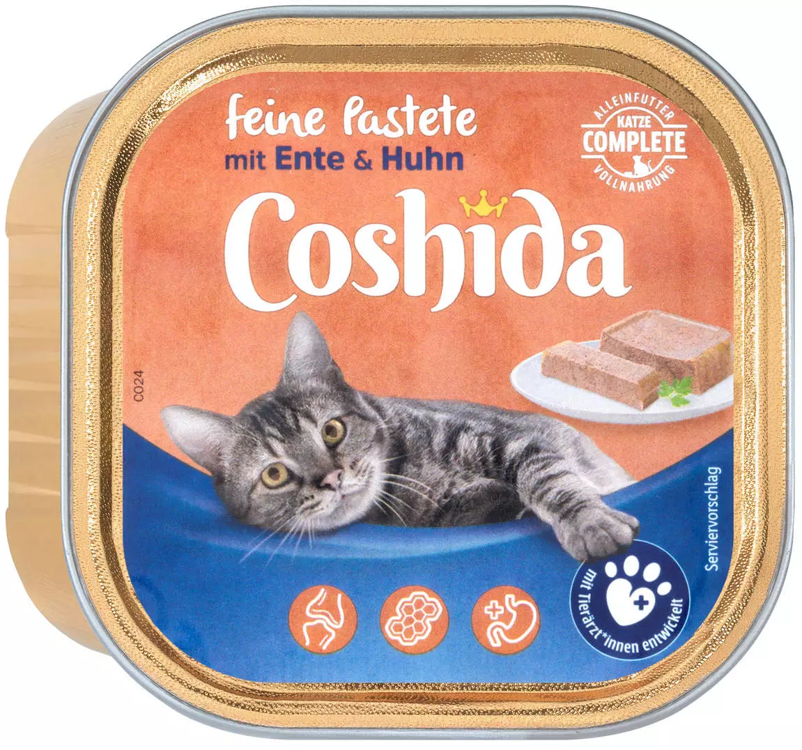 COSHIDA Katzenvollnahrung feine Pastete mit Ente & Huhn 100 g Test
